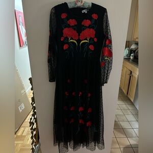 Stunning black lace embroidered mesh dress size L